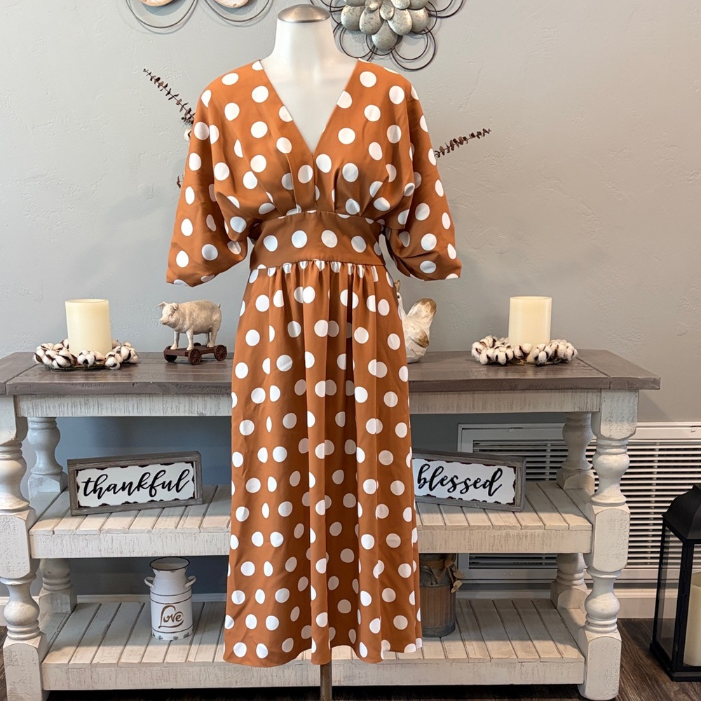 Alexia Admor Brown and White Polka Dot Midi Dress